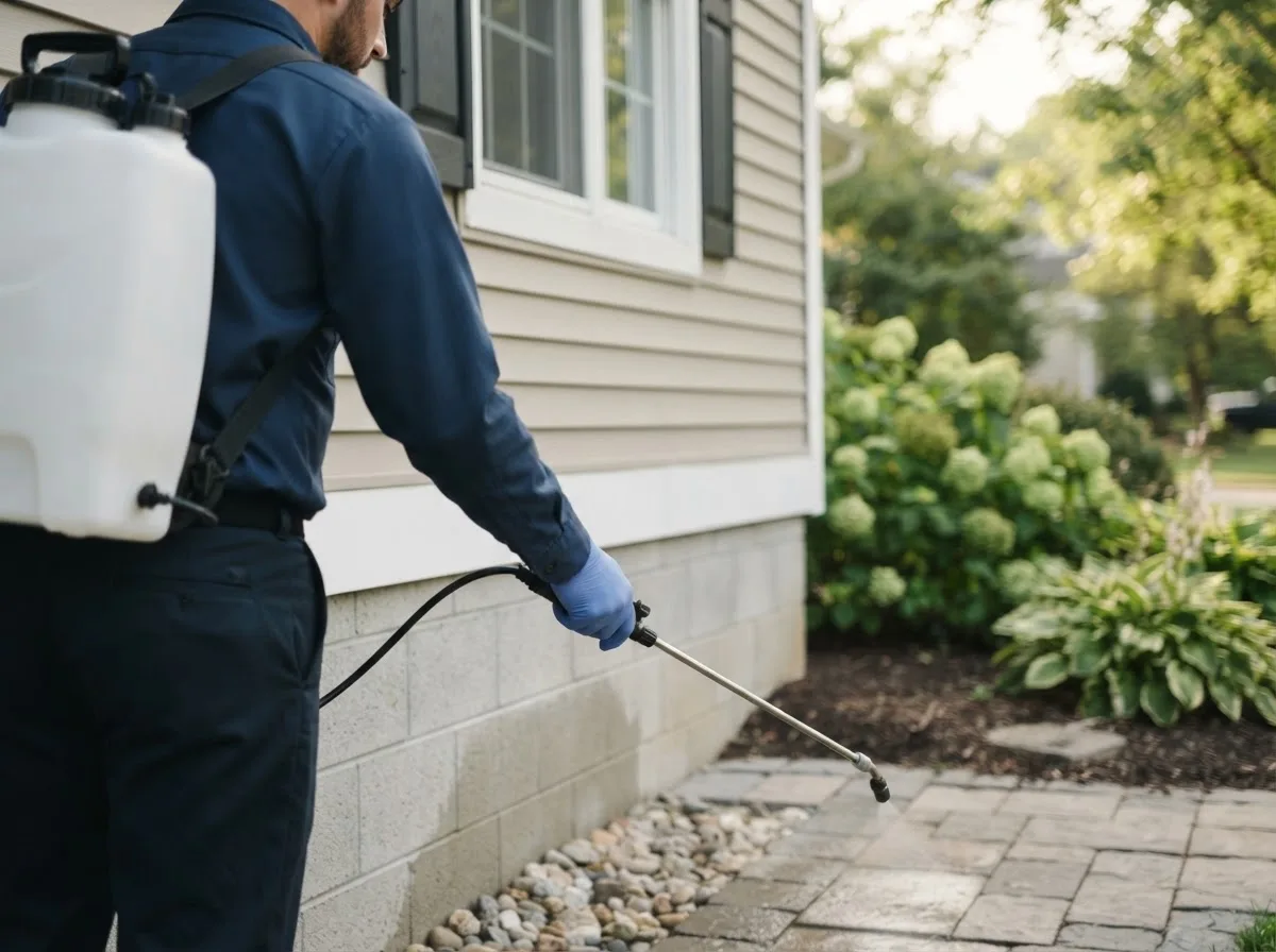 Pest control technician inspecting a home in Warsaw, IL